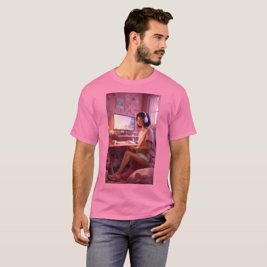 T-shirt "Cosy Lofi Vibes : mignonne fille dans Pastel Have (Devant entier)