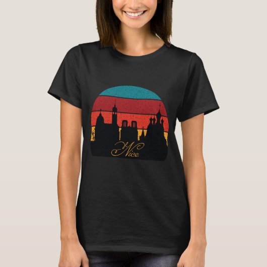 T-shirt Côte de France Nice Rétro Synthwave Voyage (Devant)
