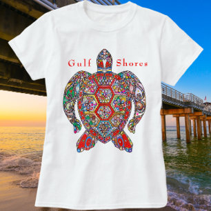 T-shirt Côte du Golfe Alabama Tortue de mer colorée