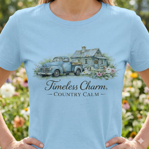 T-shirt Cottage Fleur Sauvage Camion Bleu Vintage Calme
