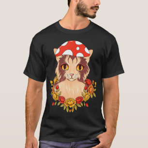 T-shirt Cottagecore Chat Et Champignon Joli Jardin Floral