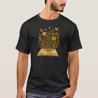 T-shirt Cottagecore Enchanting Open Vintage Book Wildflowe
