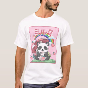 T-shirt Cottagecore esthétique Kawaii Panda fraise Lait