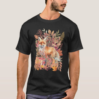 T-shirt Cottagecore Fall Feuilles Fox Et Champignons Aesth