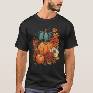 T-shirt Cottagecore Fleurs Citrouilles Vibes Automne Femme