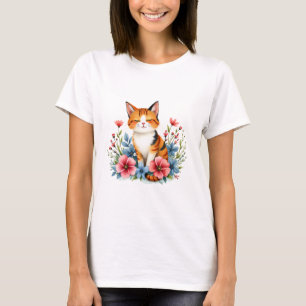T-shirt Cottagecore Floral Chat Serene Feline Botanique