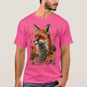 T-shirt Cottagecore Floral Fox esthétique Petit Noir
