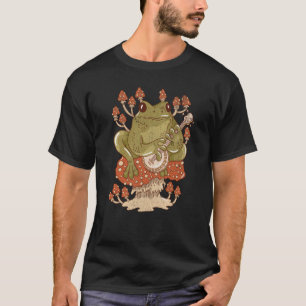 T-shirt Cottagecore Grenouille Champignons Banjo Fleurs Fo