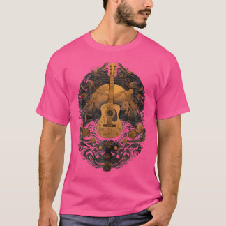 T-shirt Cottagecore Guitare Acoustique Avec Lune Nature Mu