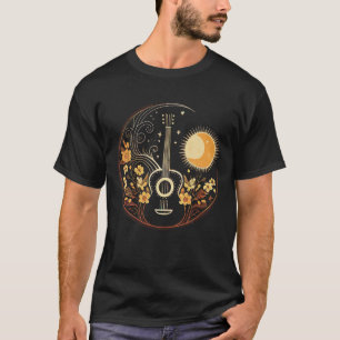 T-shirt Cottagecore Guitare Acoustique Avec Lune Soleil Et