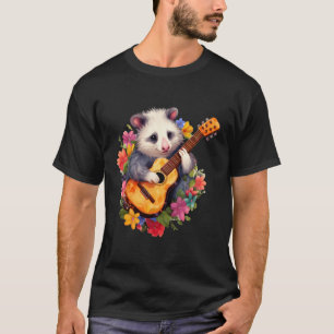 T-shirt Cottagecore Opossum esthétique Jouer Flowe Guitare