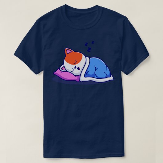 T-shirt Couchage Chat Avec Coussin Et Carton Vêtu (Design devant)