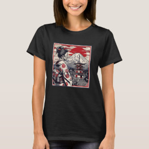 T-shirt Coucher de soleil Art japonais vintage Mont Fuji F