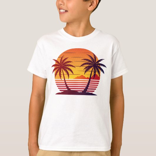 T-shirt Coucher de soleil avec palmiers Vector (Devant)