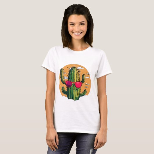 T-shirt Coucher de soleil cool Cactus (Devant entier)