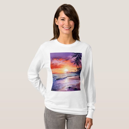 T-shirt Coucher de soleil de plage tropicale n°1 pour femm (Devant entier)