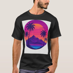T-shirt Coucher de soleil des années 80 rétro avec palmier