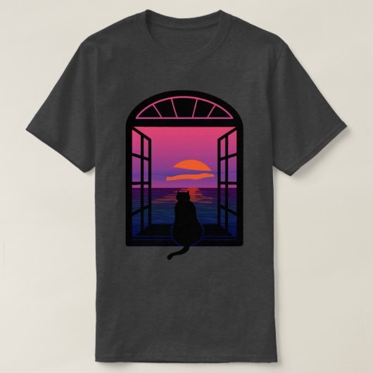 T-shirt Coucher de soleil d'observation de chats (Design devant)