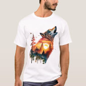 T-shirt Coucher de soleil double exposition loup hurlant (Devant)