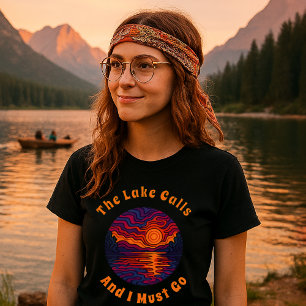 T-shirt Coucher de soleil du lac psychédélique rétro