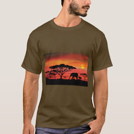 T-shirt Coucher de soleil éléphant (Devant)