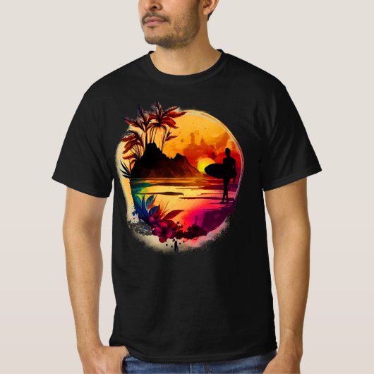 T-shirt Coucher de soleil et surf (Devant)