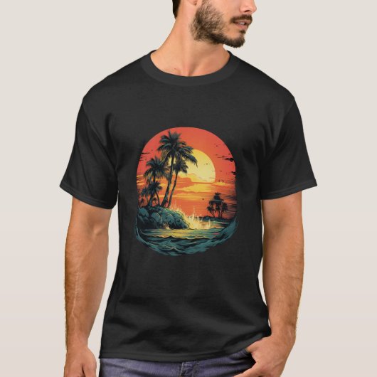 T-shirt Coucher de Soleil et Vagues (Devant)