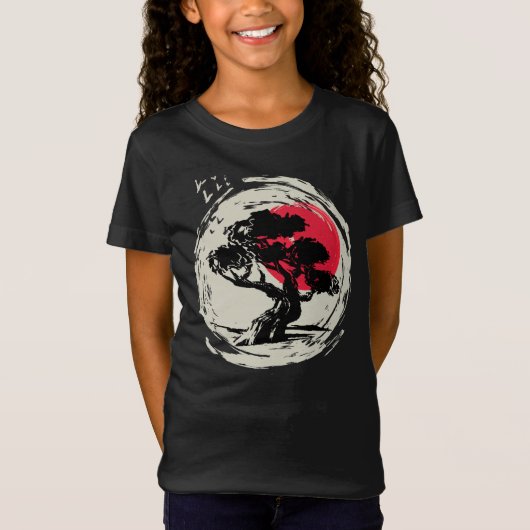 T-Shirt Coucher de soleil japonais Bonsai Art (Devant)