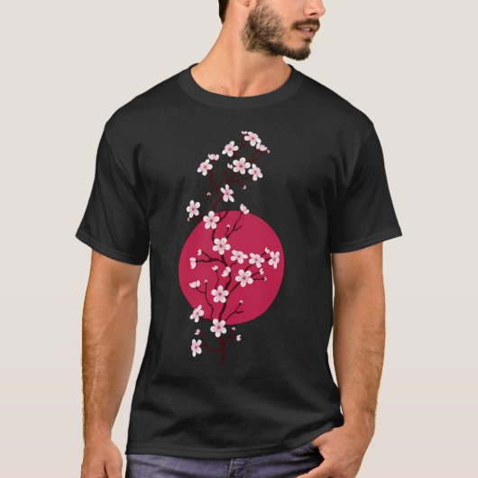 T-shirt Coucher de soleil japonais en fleurs de cerisier (Devant)