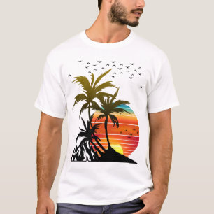 T-shirt Coucher de soleil montagneux aux palmiers rétro