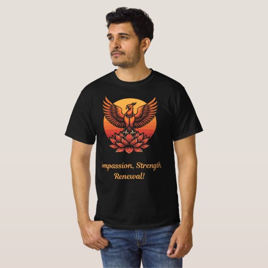 T-shirt Coucher de soleil Phoenix Lotus - Compassion, Forc (Devant entier)