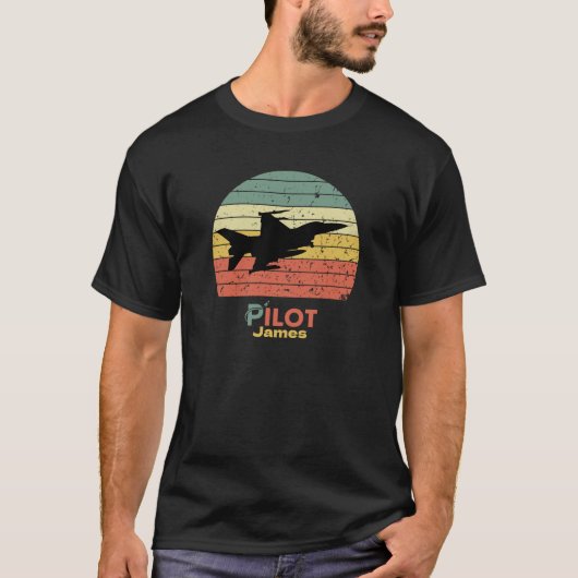 T-shirt Coucher de soleil rétro, avion de chasse à réactio (Devant)