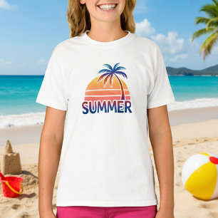 T-shirt Coucher de soleil rétro d'été palmier