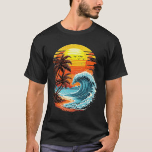 T-shirt Coucher de soleil rétro tropical vintage palmier d