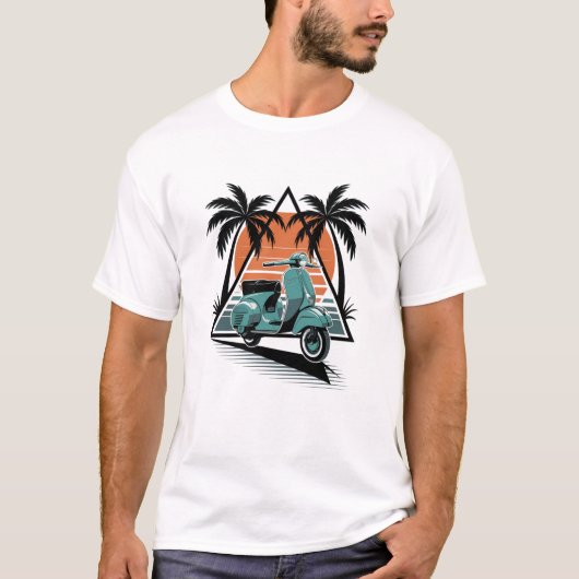 T-shirt Coucher de soleil Retro Vespa - Illustration de Sc (Devant)