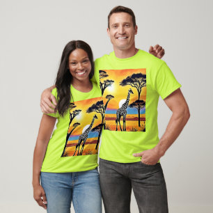 T-shirt Coucher de soleil safari : étreinte de la girafe