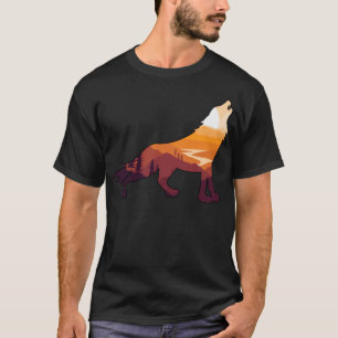 T-shirt Coucher de soleil sauvage du paysage du loup de Ho