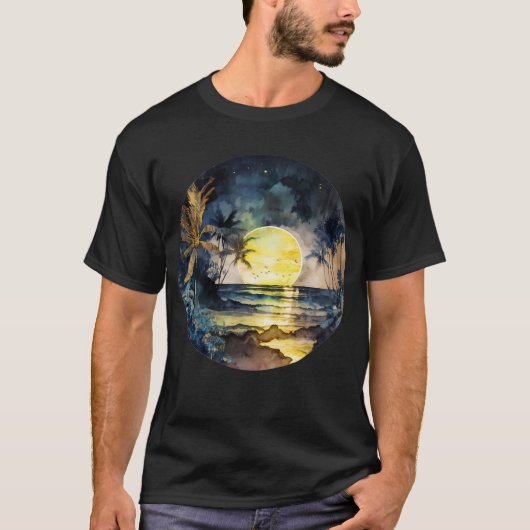 T-shirt Coucher de soleil sur la plage tropicale (Devant)