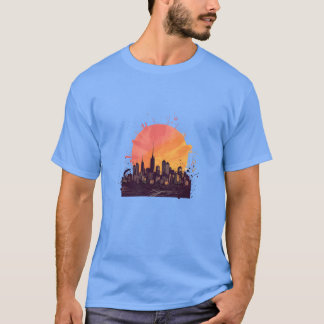 T-shirt coucher de soleil sur la ville en cadeau
