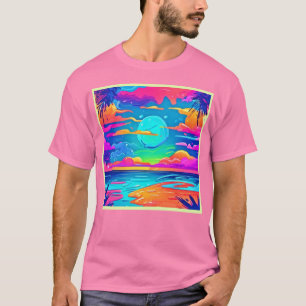 T-shirt Coucher de soleil sur le néon au-dessus des vagues