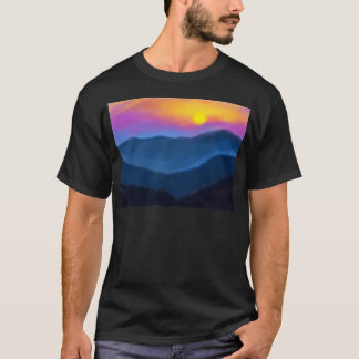 T-shirt Coucher de soleil sur les montagnes fumées actives