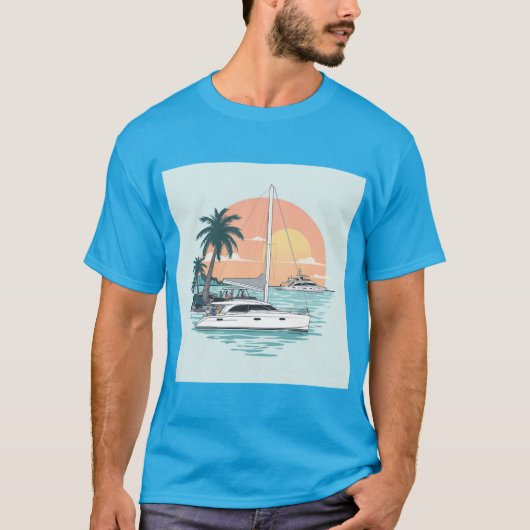 T-shirt Coucher de soleil sur un katamaran (Devant)