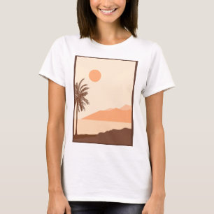 T-shirt Coucher de soleil sur un palmier, Île, Art abstrai