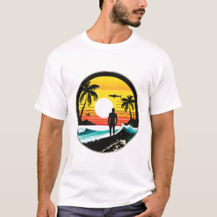 T-shirt Coucher de soleil sur une plage tropicale silhouet