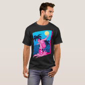 T-shirt Coucher de soleil Synthwave Surfeur Palmiers Surf (Devant entier)