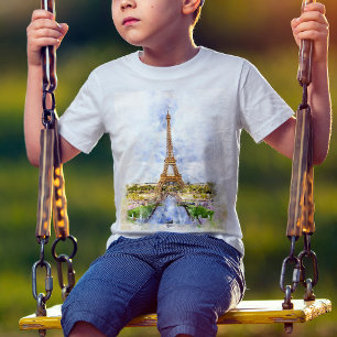 T-shirt Coucher de soleil Tour Eiffel Paris Aquarelle fran