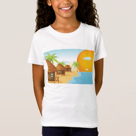 T-Shirt Coucher de soleil tropical avec des huttes de chau (Devant)