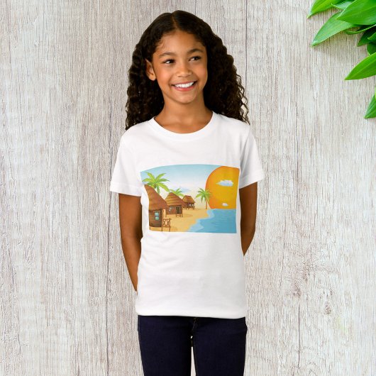 T-Shirt Coucher de soleil tropical avec des huttes de chau