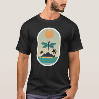 T-shirt Coucher de soleil tropical avec libellule Rétro am