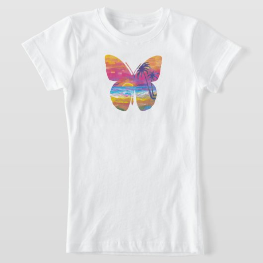 T-Shirt Coucher de soleil tropical papillon (Poser)